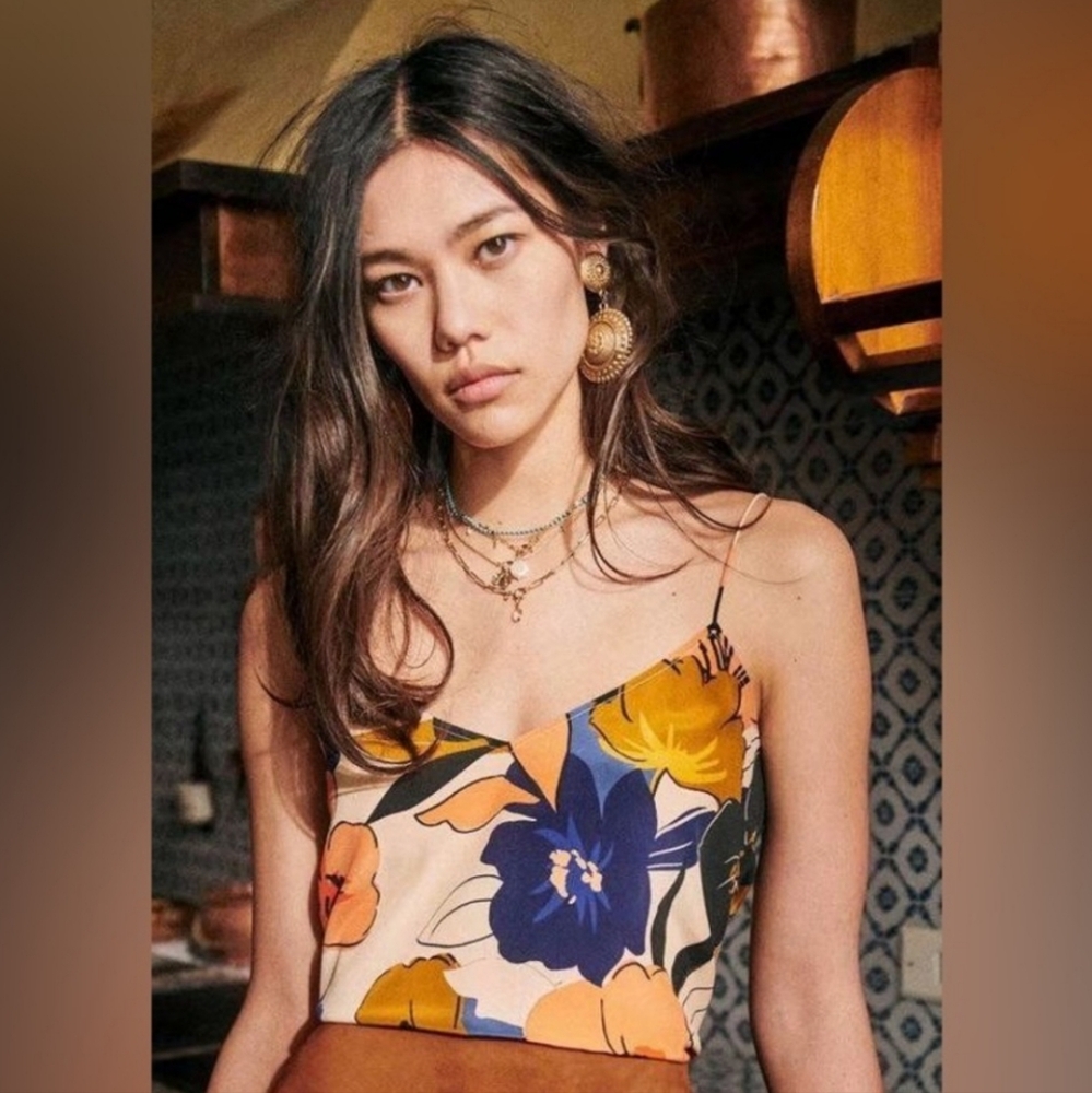 Sezane Tara Silk Cami In Maxi Flowers Sz44